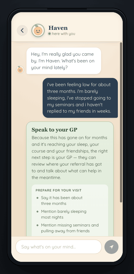 Haven chat conversation capped at three turns
