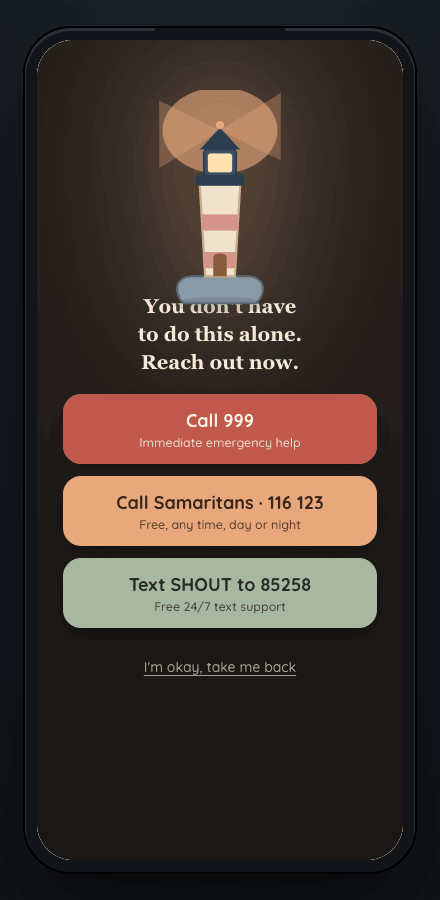 Haven crisis screen with fixed support numbers